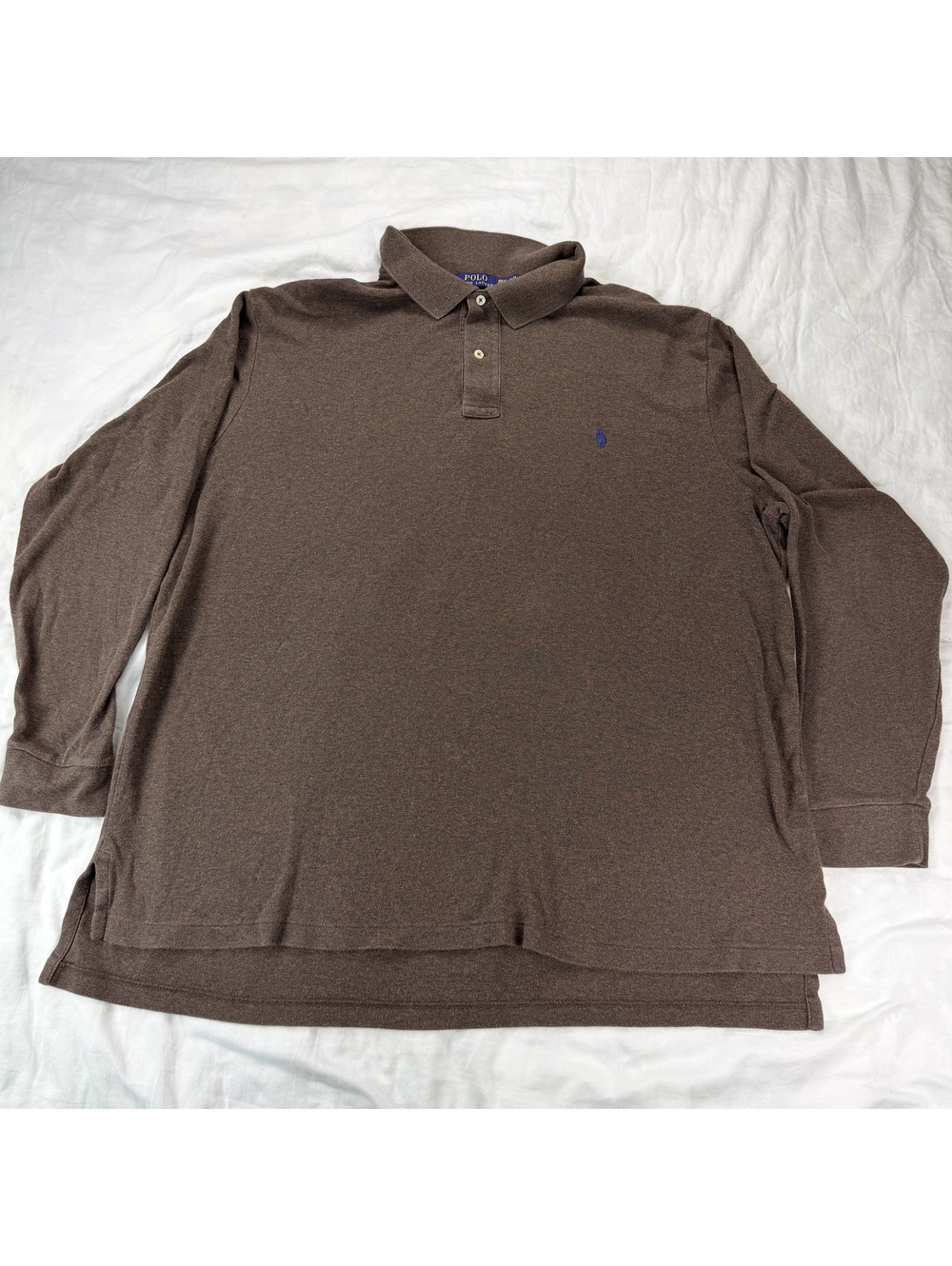Polo Ralph Lauren Men's 3XLT Tall Brown Long Sleeve Cotton Polo Shirt Pony Logo